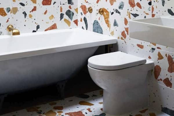 модный дизайн ванной комнаты с плиткой терраццо фото